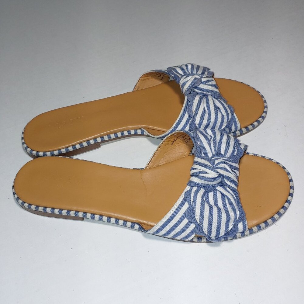 J.Crew Striped Bow Slide Sandals Size 9 Blue White
